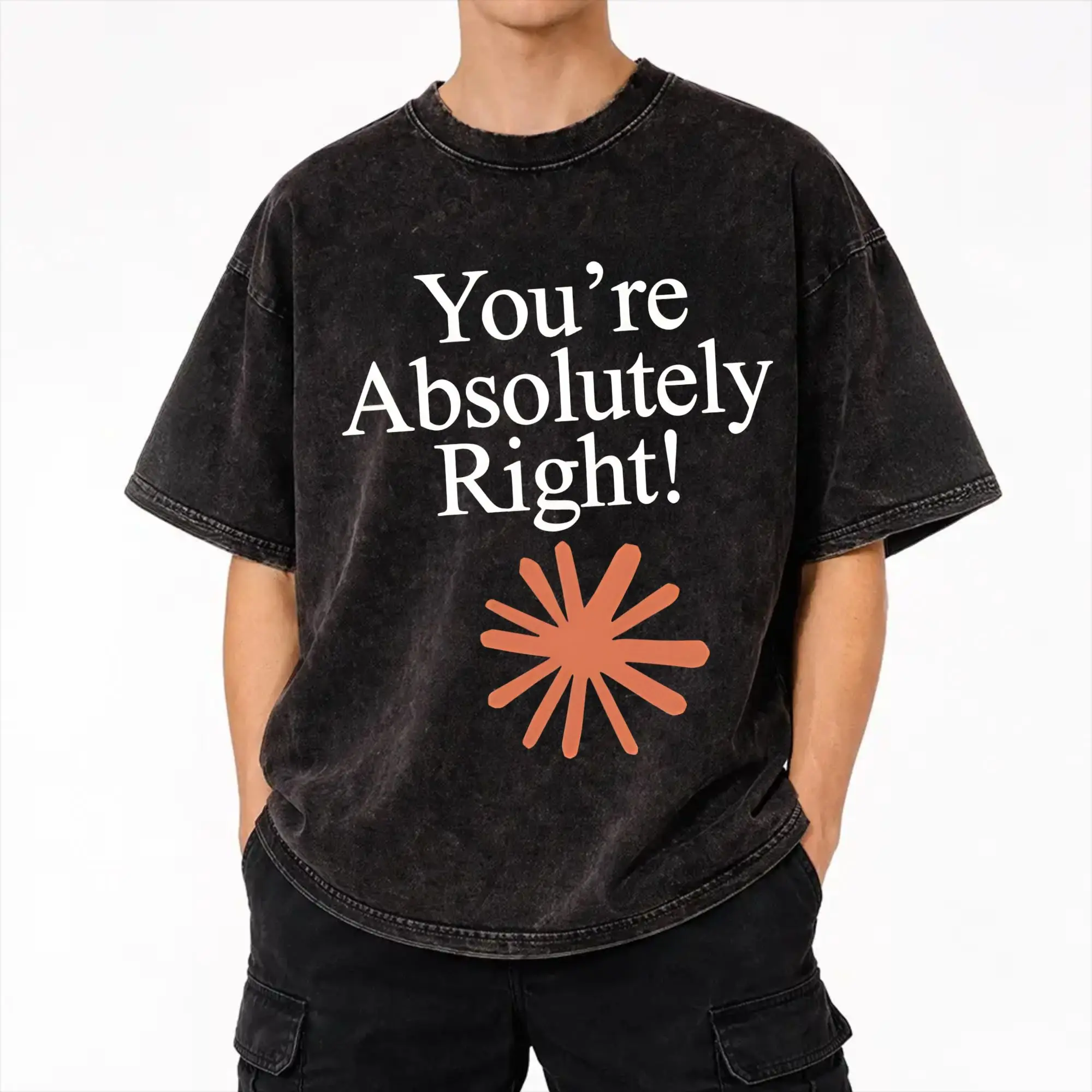 Claude Code You're Absolutely Right  T Shirt Hip Hop Washed Cotton Oversize T-Shirts  Casual for Men Women Streetwear