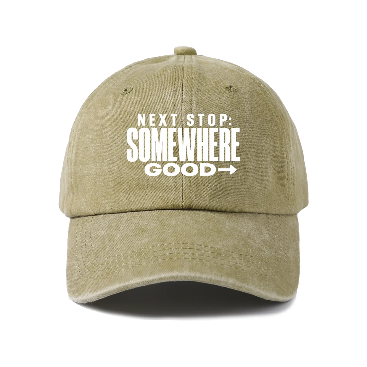 Next Stop Somewhere Good Graphic Vintage Washed Baseball Cap, Adjustable Unisex Dad Hat, Casual Gift