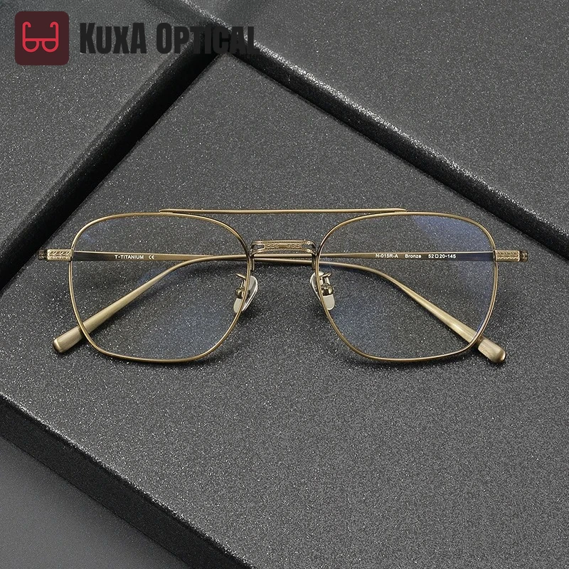 Okulary męskie KUXA 144 mm, powiększona oprawka tytanowa, duże szkła, szeroka oprawka, podwójny mostek, lekkie, do okularów korekcyjnych.