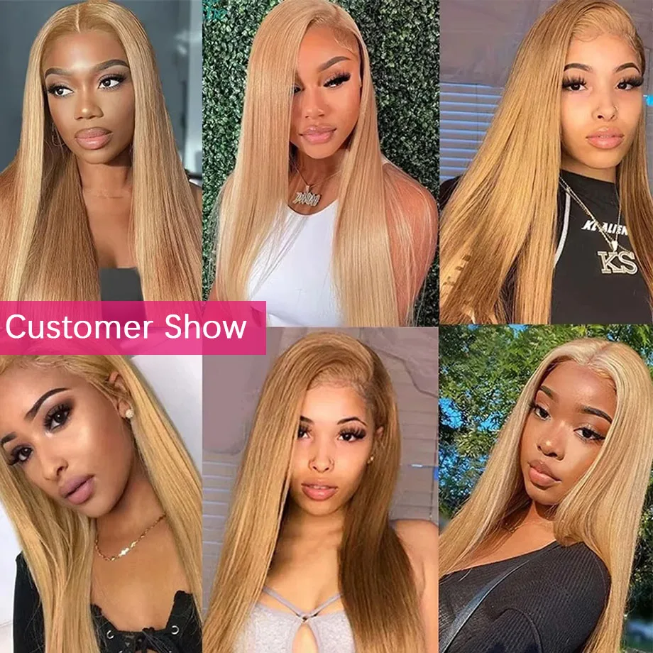 Honey Blonde Lace Front Wig Human Hair #27 Color Straight Lace Frontal Wigs 13x4 13x6 HD Transparent Lace Front Wig Pre Plucked image 5