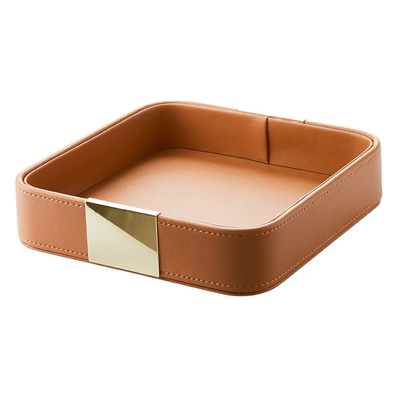 

AS60-2X Leather Desktop Storage Tray Square Storage Key Tray European Jewelry Leather Drawer