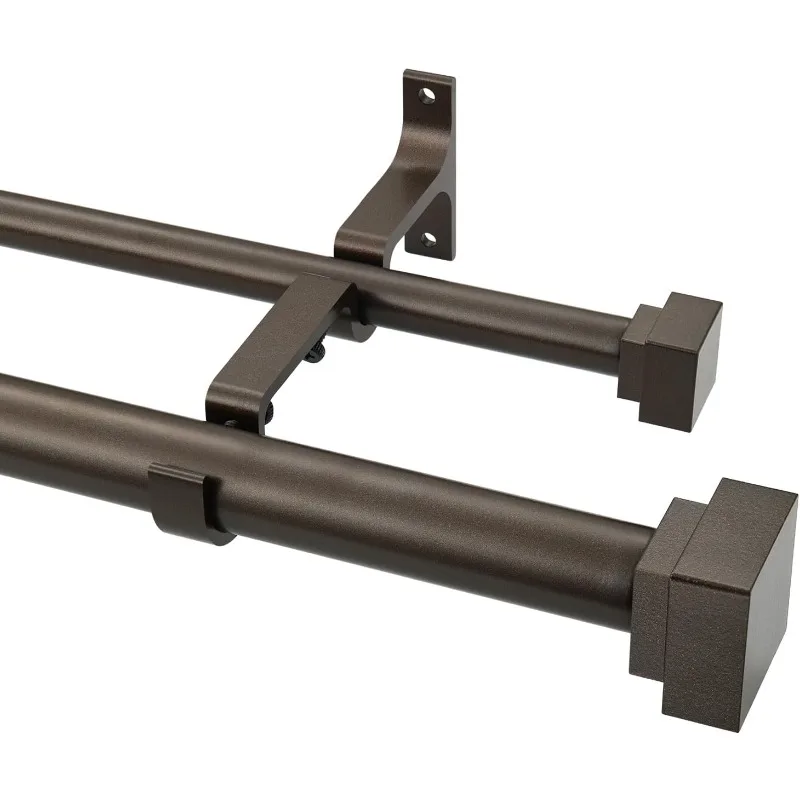 

Modern Double Window Curtain Rods, Adjustable Telescoping Heavy Duty Stylish Drapery Rods Decorative Solid