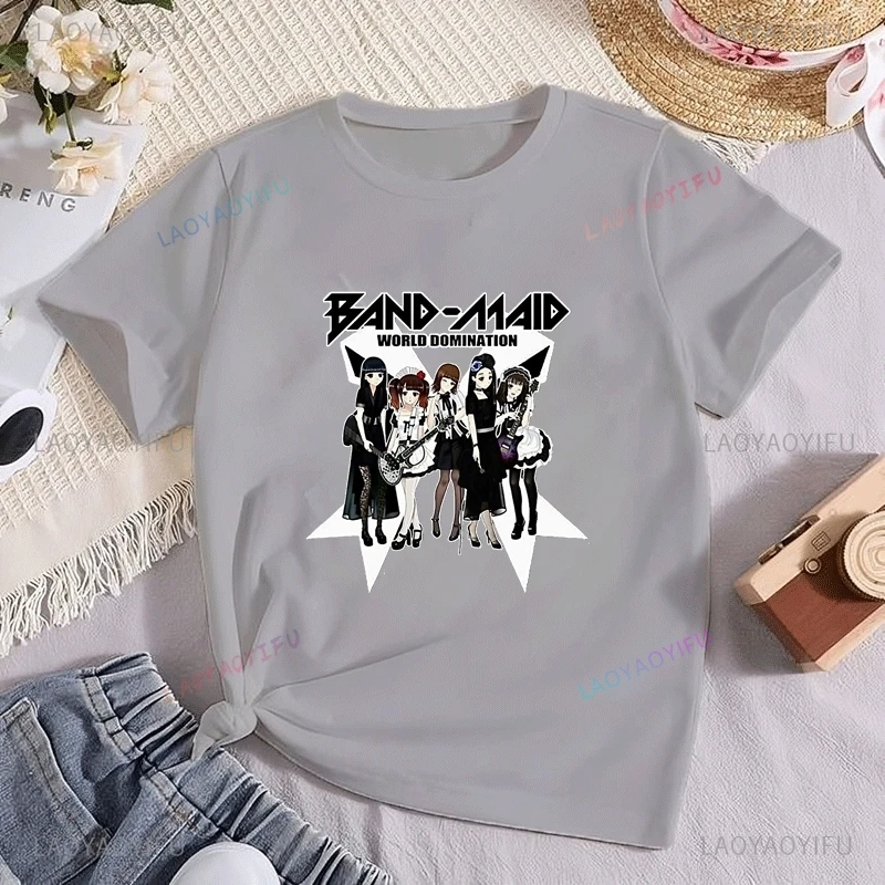 تي شيرت عصري مطبوع عليه ملصق لفرقة روك باند ياباني للفتيات اليابانيات، تي شيرت كلاسيكي لعرض الرؤية العالمية للخادمة، تي شيرت قطني للجنسين