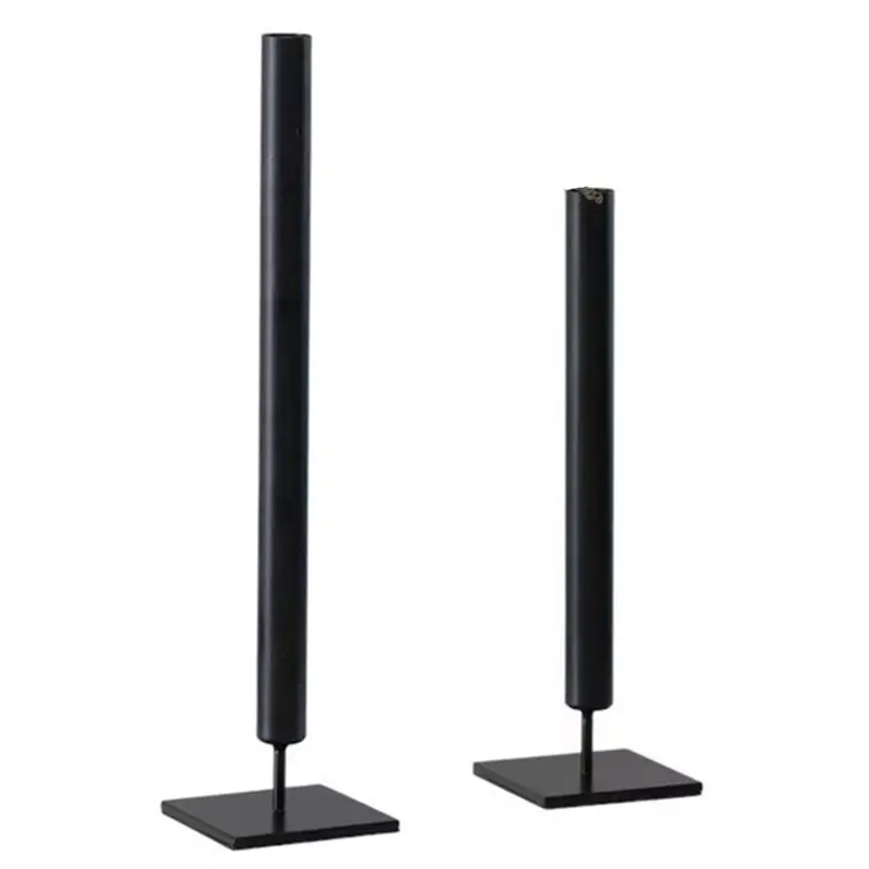 AT19-Modern Decorative Flower Vases, Black Metal Single Stem Vase Set, Tall Slim Flower Pots, Set Of 2, Living Room Table Decor