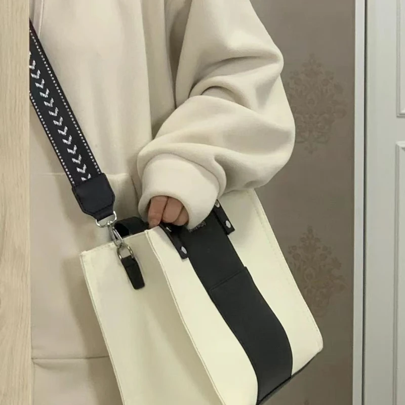 Corahkrimon niche borsa tote giapponese in bianco e nero tela borsa a tracolla diagonale a spalla singola per studenti di grande capacità