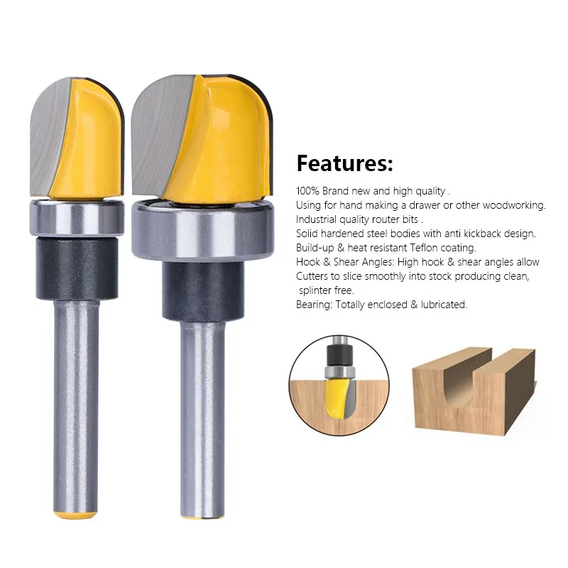 6mm 8mm 1/4 Shank Bowl & Tray Router Bit 1-1/8 3/4 Diameter Round Nose Milling Cutter With Bearing Woodworking Tools