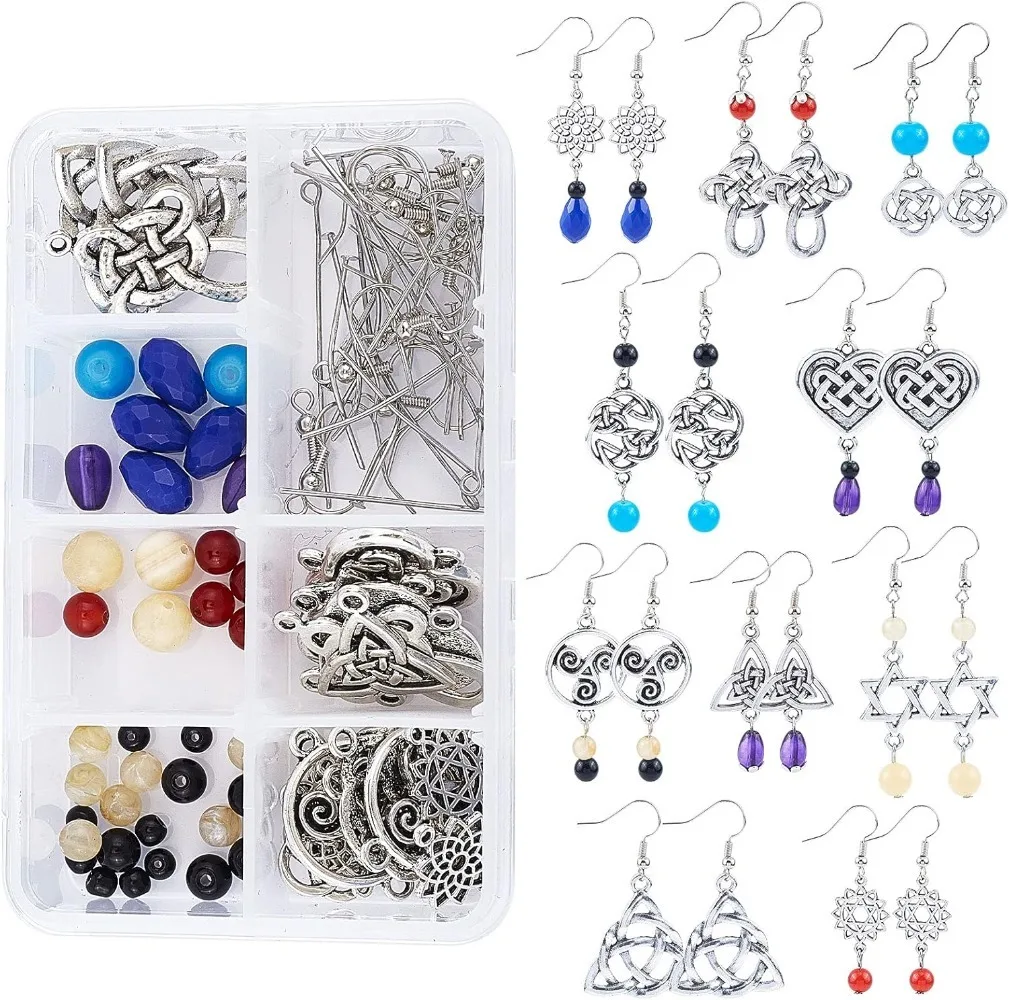 10 Pairs Trinity Celtic Knot Earrings Making Kit Flower of Life Connector Charms Acrylic Beads Jewellery making kit