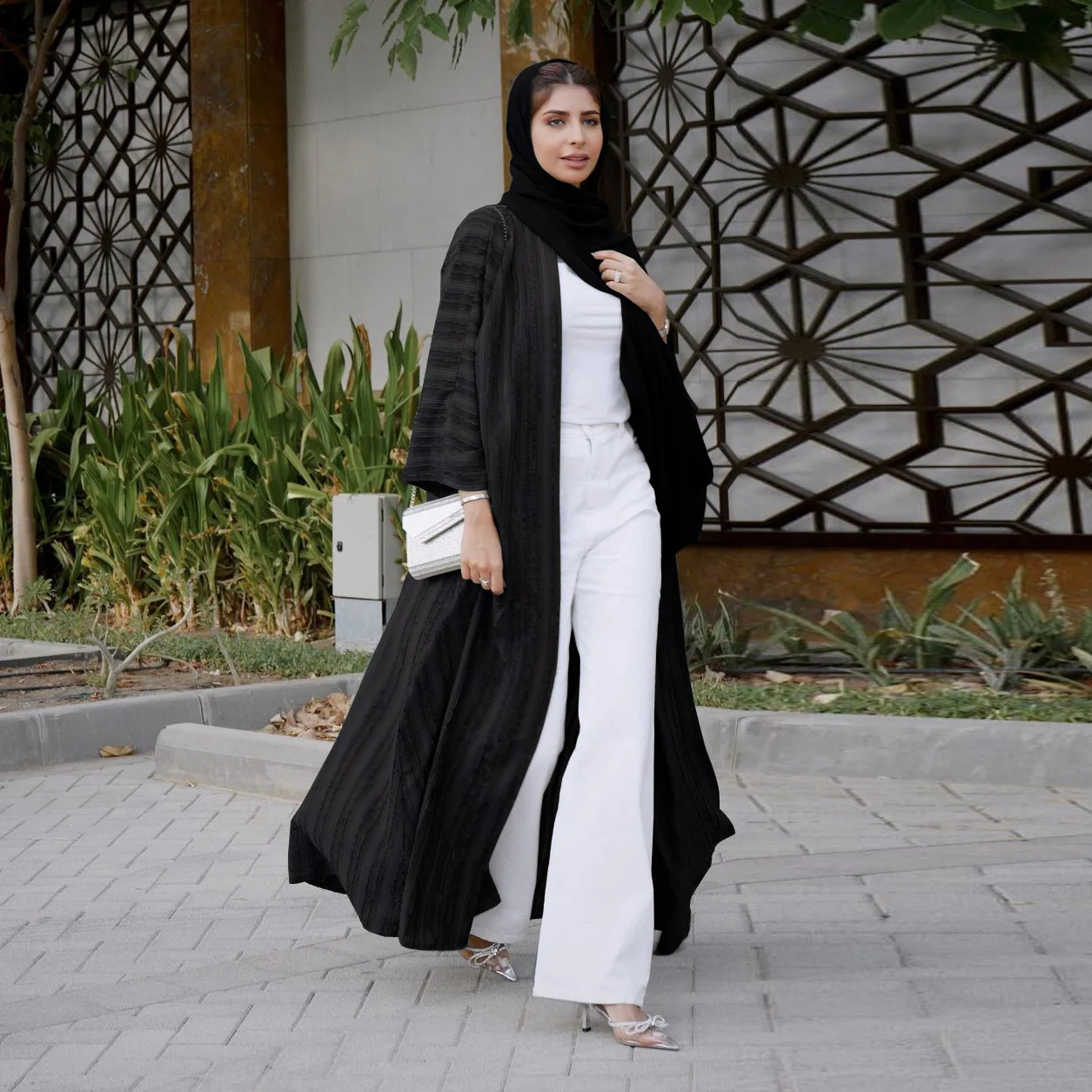 Fashion Muslim Kimono Abaya Solid Striped Retro Ethnic Cardigan Robe Dubai Middle Eastern Saudi Arabia Eid Clothes 2022