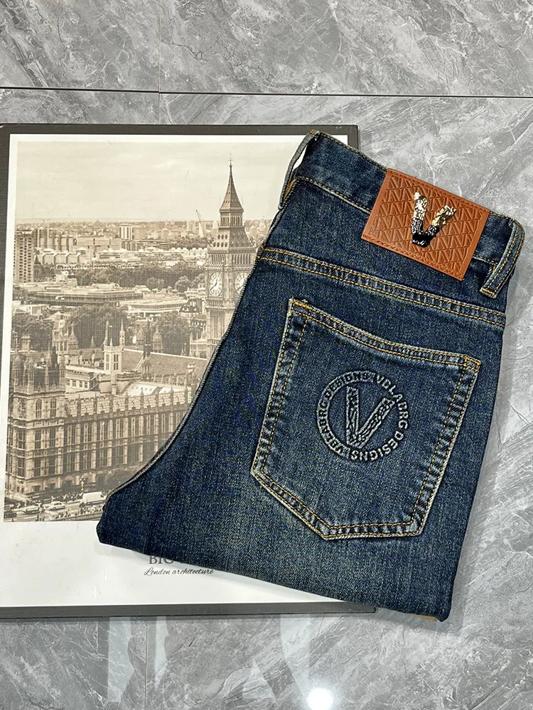 

Slim Fit Men's Jeans 2024 Autumn Winter New Sle High End Trendy Brand 3D Emed Elastic Long Pants Cotton Stretch Denim