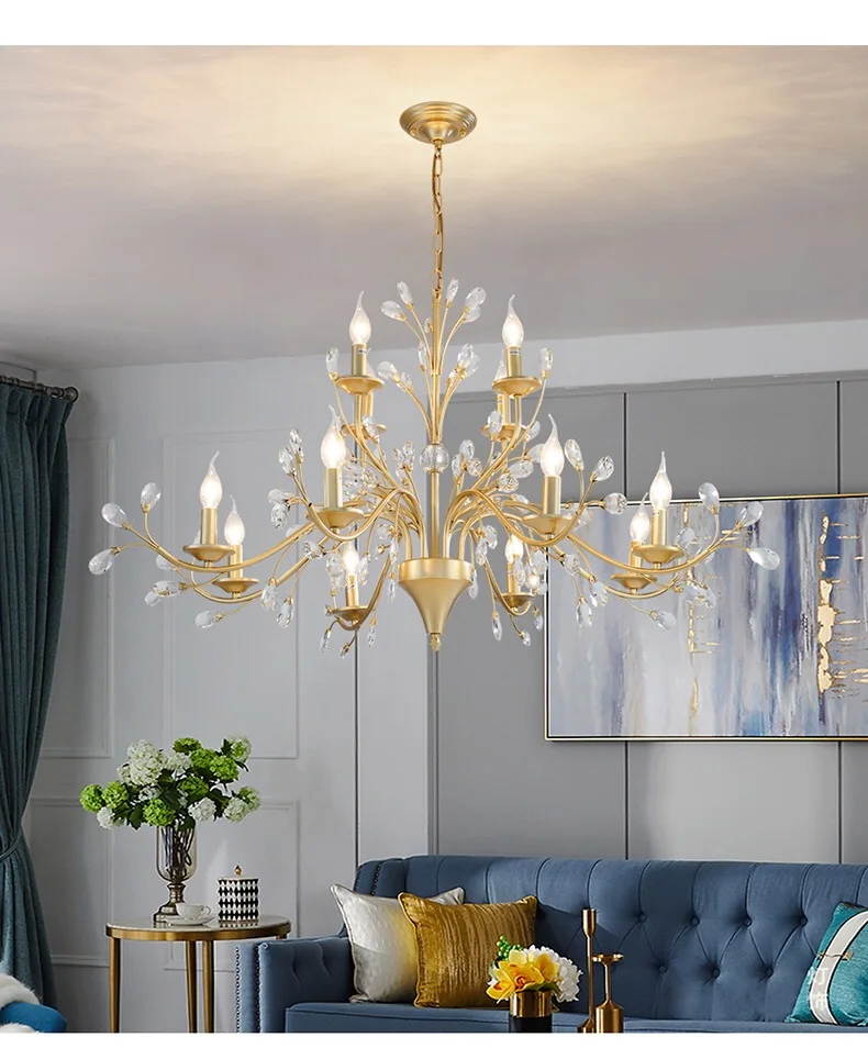 American Country Vintage Crystal Led Ceiling Chandelier Villa Living Room Lighting Modern Restaurant