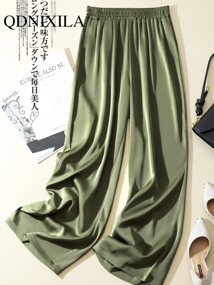 

New Summer Women's Pants Silk Satin Loose Casual Solid Color Trousers High Waist Elegant Wide Leg Pants for Women Pants Clothes