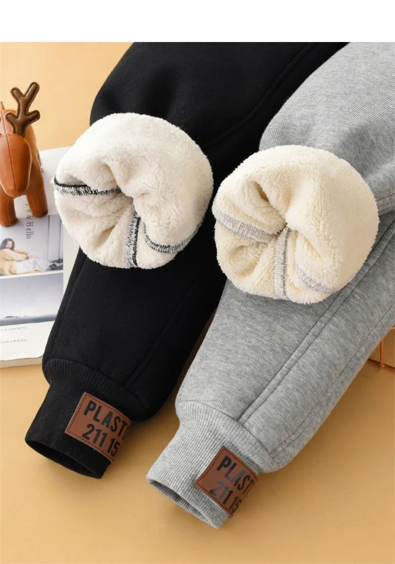 2024 Children Thick Cotton Pants Winter Boys Girls Padded Plush Velvet Trousers Big Kids Lamb Wool Warm Snow Pants 4-14 Years