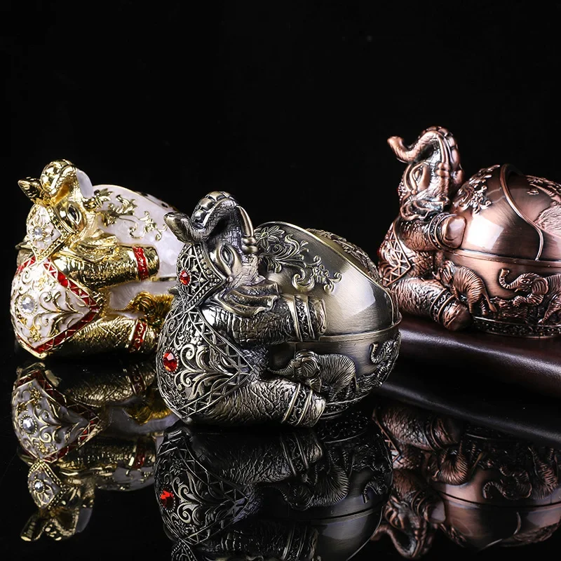 Sunchamo Metal Craft Creative Personality Elephant Zinc Alloy Windproof Ashtray with Lid Ornaments Manufacturers Wholesale Gifts