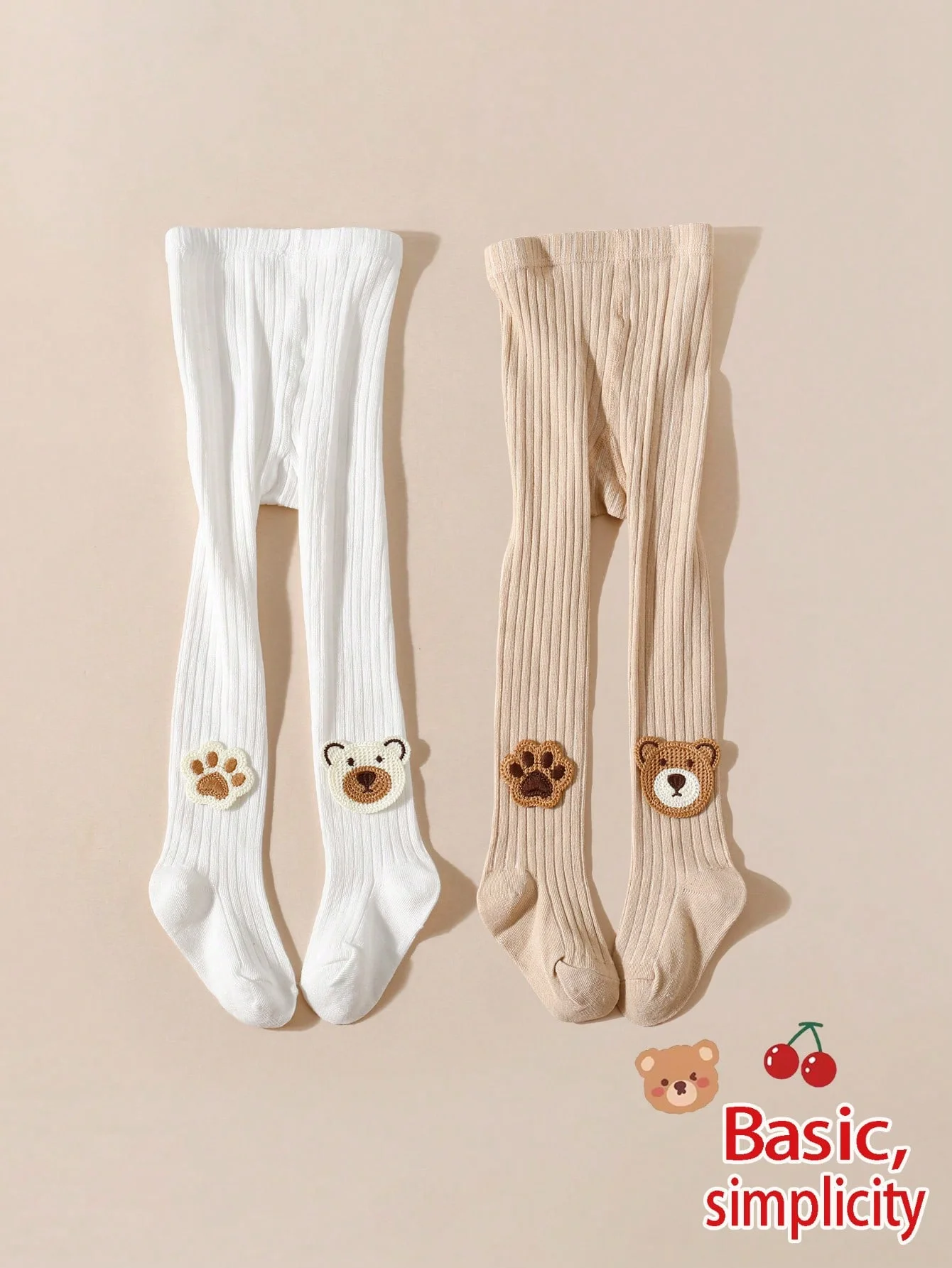 

2 пары декоративных полосатых колготок с милыми медвежатами, мягкие и нескользящие леггинсы, подходящие для ежедневного ношения для детей в возрасте от 0 до 36 месяцев.