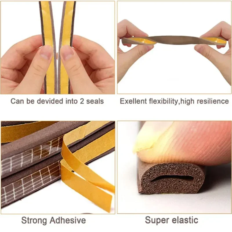 10 Meter DIPE Self-adhesive Door And Window Sealing Strip Glass Window Anti-collision Rubber Strip Foam Sound Insulation Strip