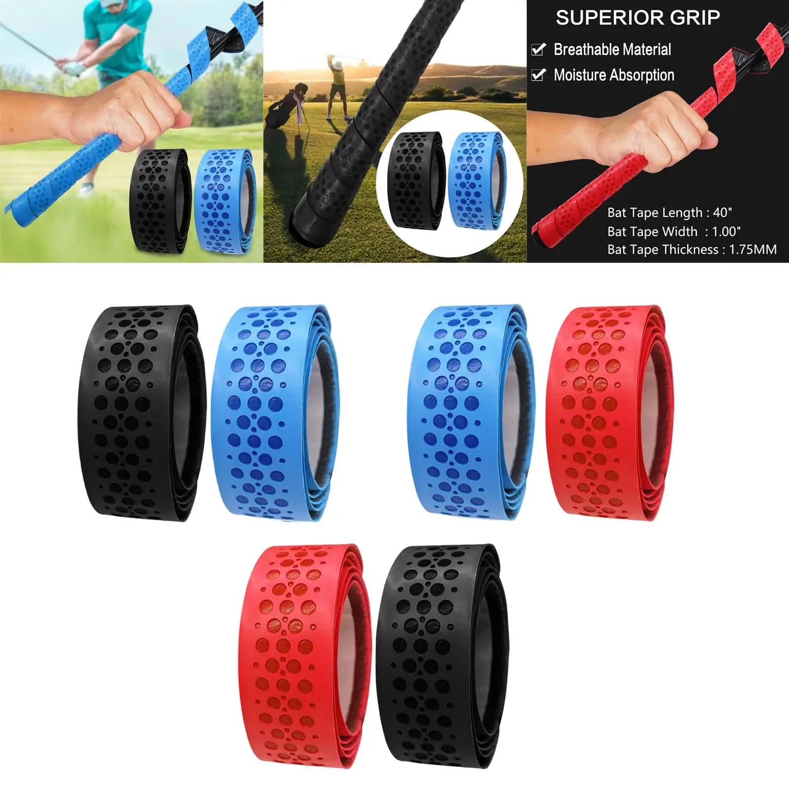 2 Pieces Breathable Golf Grip Wrapping Tapes Straps Durable Moisture Absorption Overgrip Tapes for Golf Anti Slip Solution