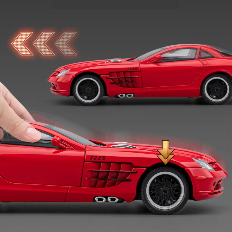 1:24 mercedes-benz slr supercar liga modelo de carro som e luz puxar para trás brinquedo das crianças colecionáveis presente aniversário