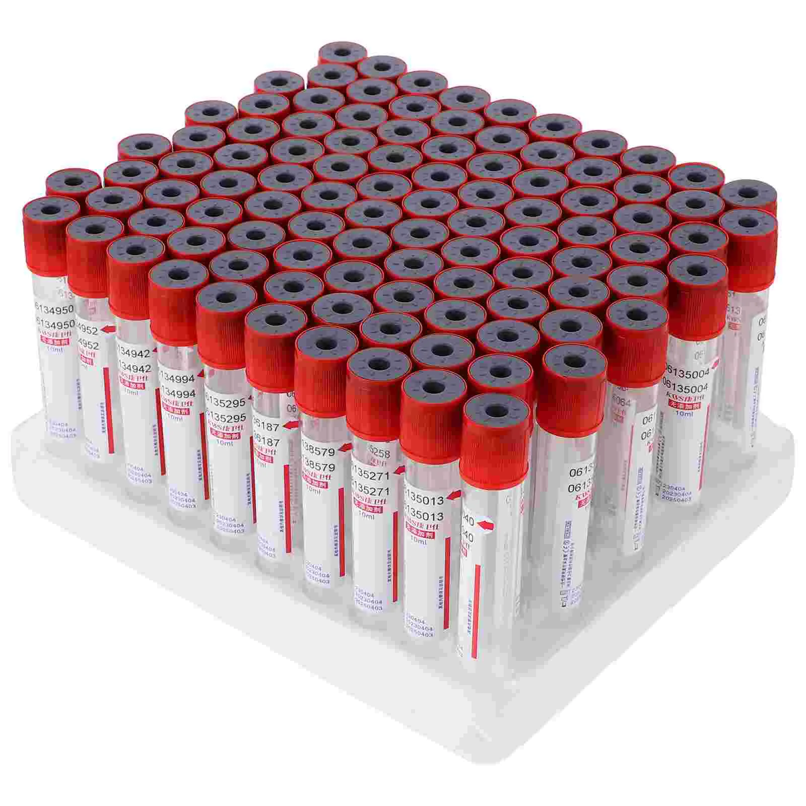 

100 Pcs 10ml Blood Collection Tube Test Tubes with Lids Glass Negative Pressure Red Plastic