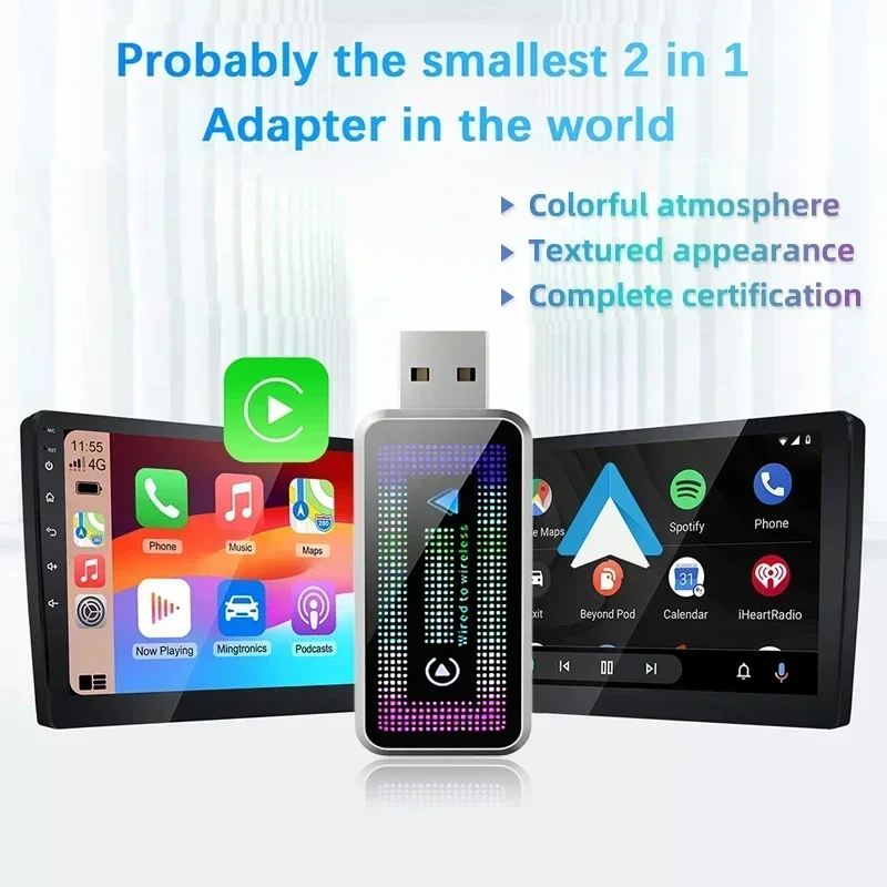 2025 New Portable Mini Wireless Carplay Converter Wired Carplay to Wireless Carplay Android Auto 2-in-1 Adapter For Skoda Fabia
