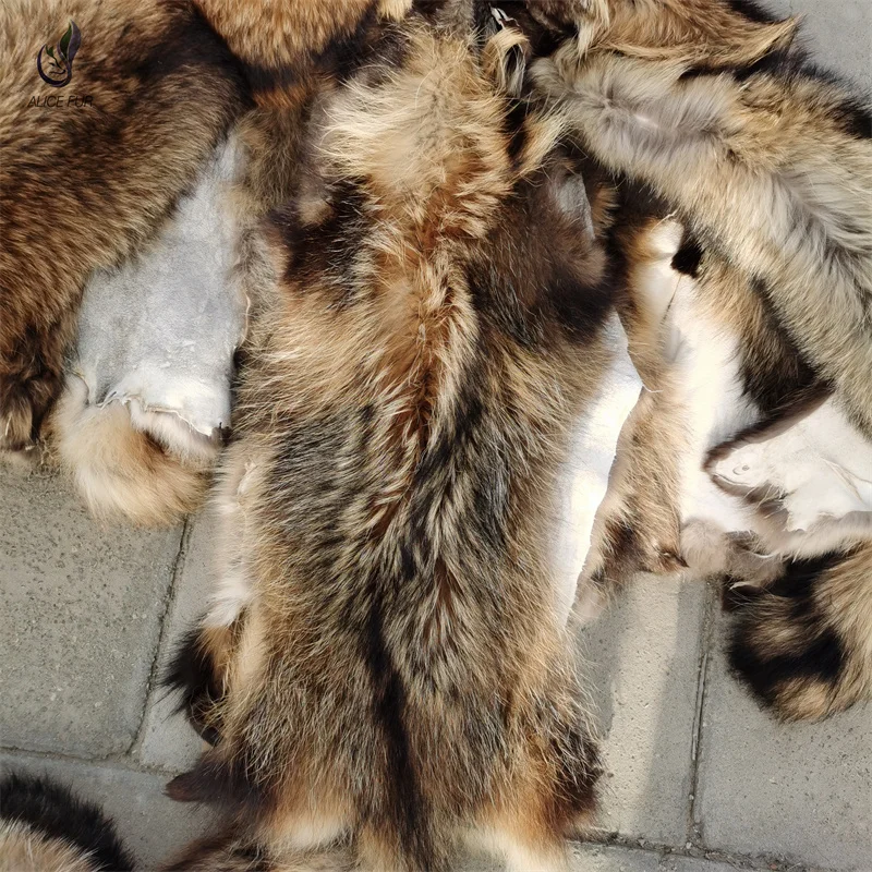 Wholesale Factory Supply Real Genuine Natural Raccoon Fur Skins Fluffy Racoon Pelt For Garments DIY Fabrics