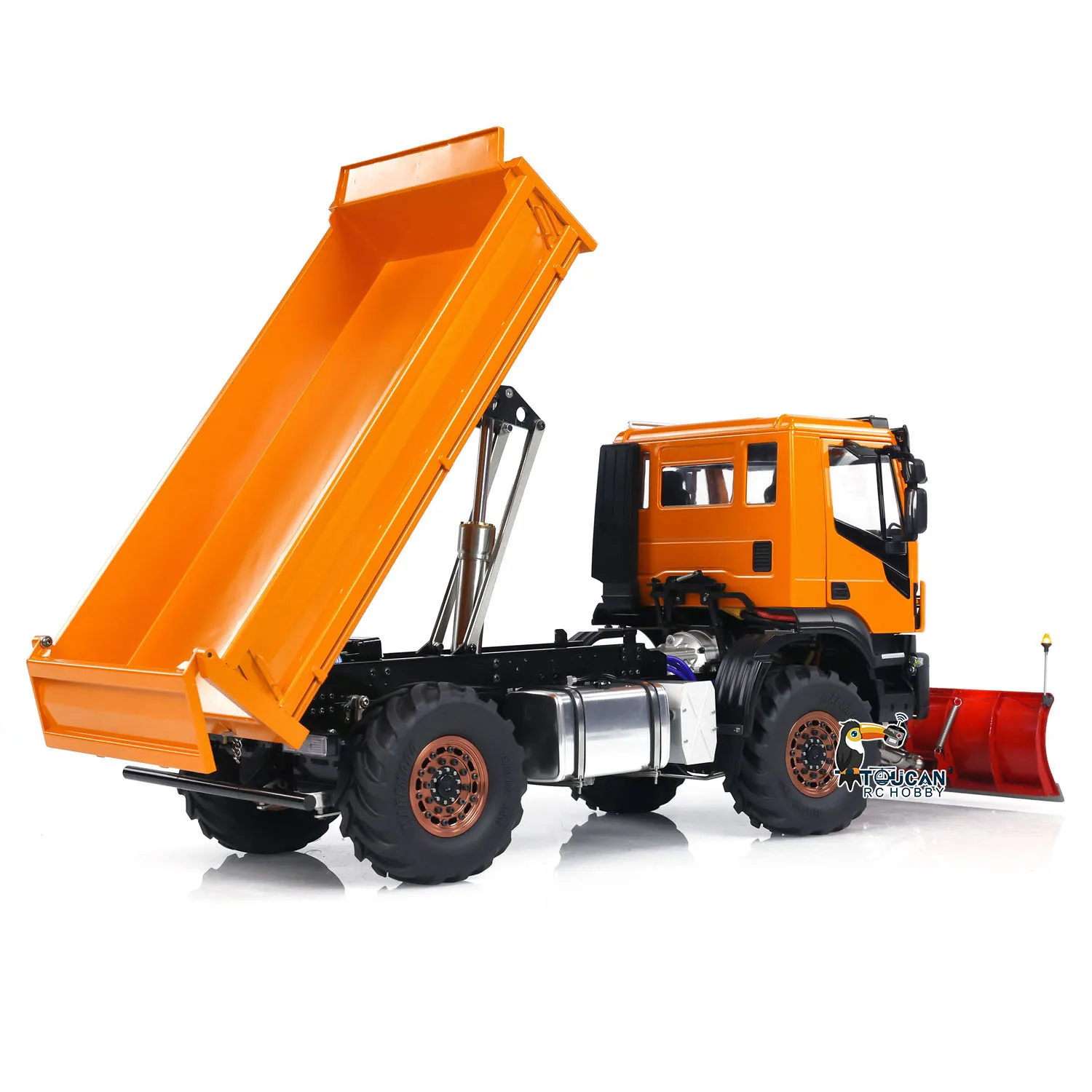 Toys 4x4 RC Hydraulic 1/14 Metal Dumper Truck with Snow Shovel Sound Light System ST8 Remote Control Tipper Car Model TH23796