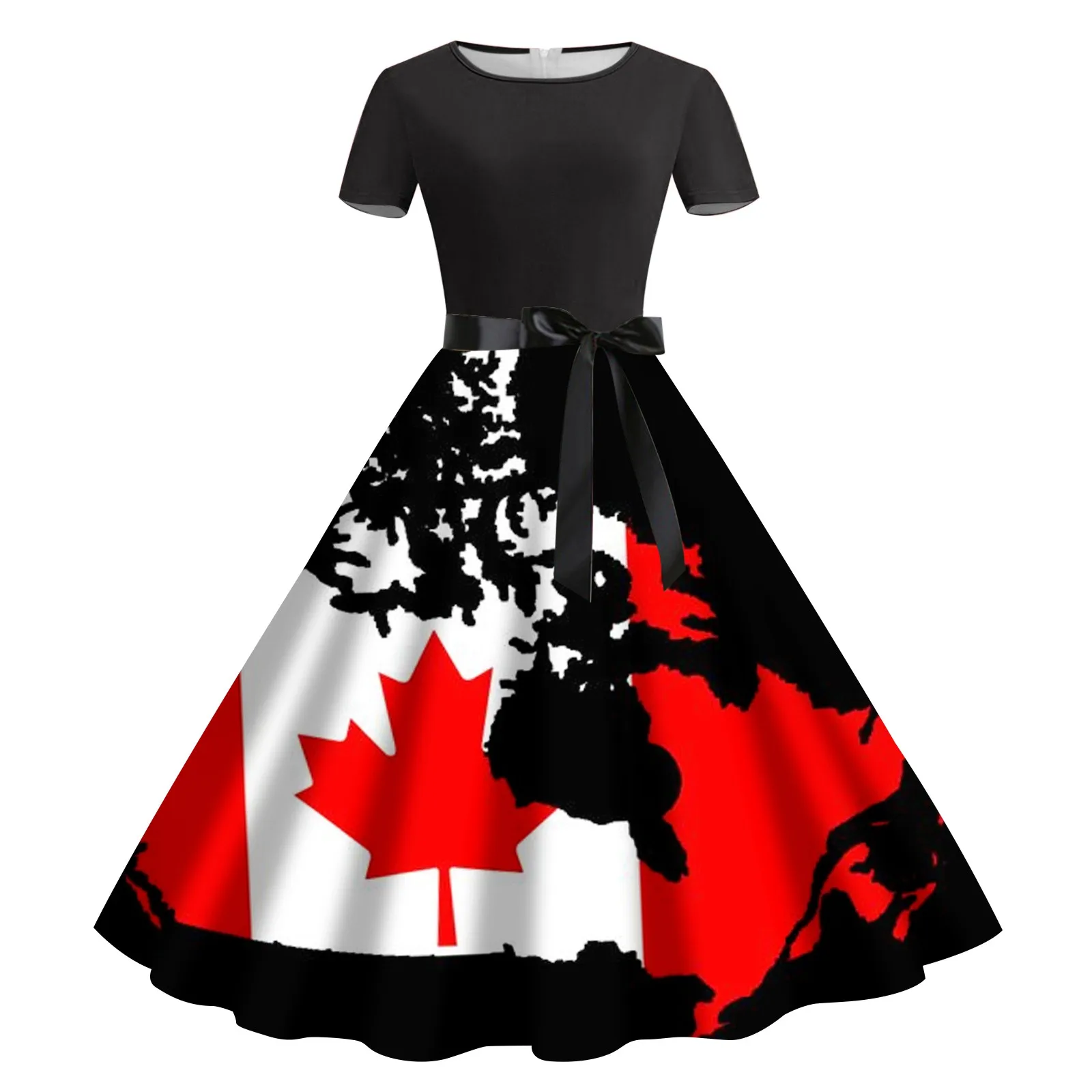 Fashion Summer Dress For Women Canadian Independence Day Printed Short Sleeved Round Neck Dresses Body Midi Sundress for Women