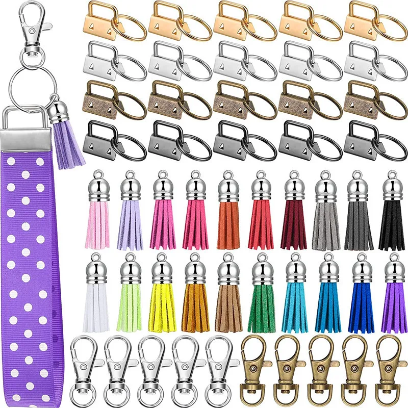 60PCS Key Fob Hardware Set Including  Fob Hardware Wristlet with KeyringTassel and Swivel Snap Hooks for Keychain and Wristlet