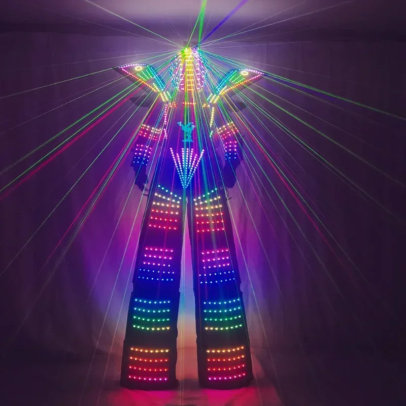 Stelzenwanderer Outfit LED Traje Roboter Kostüm Kleidung Leuchtende Anzugjacke Display Helm Laserhandschuhe Performance Bühne DJ