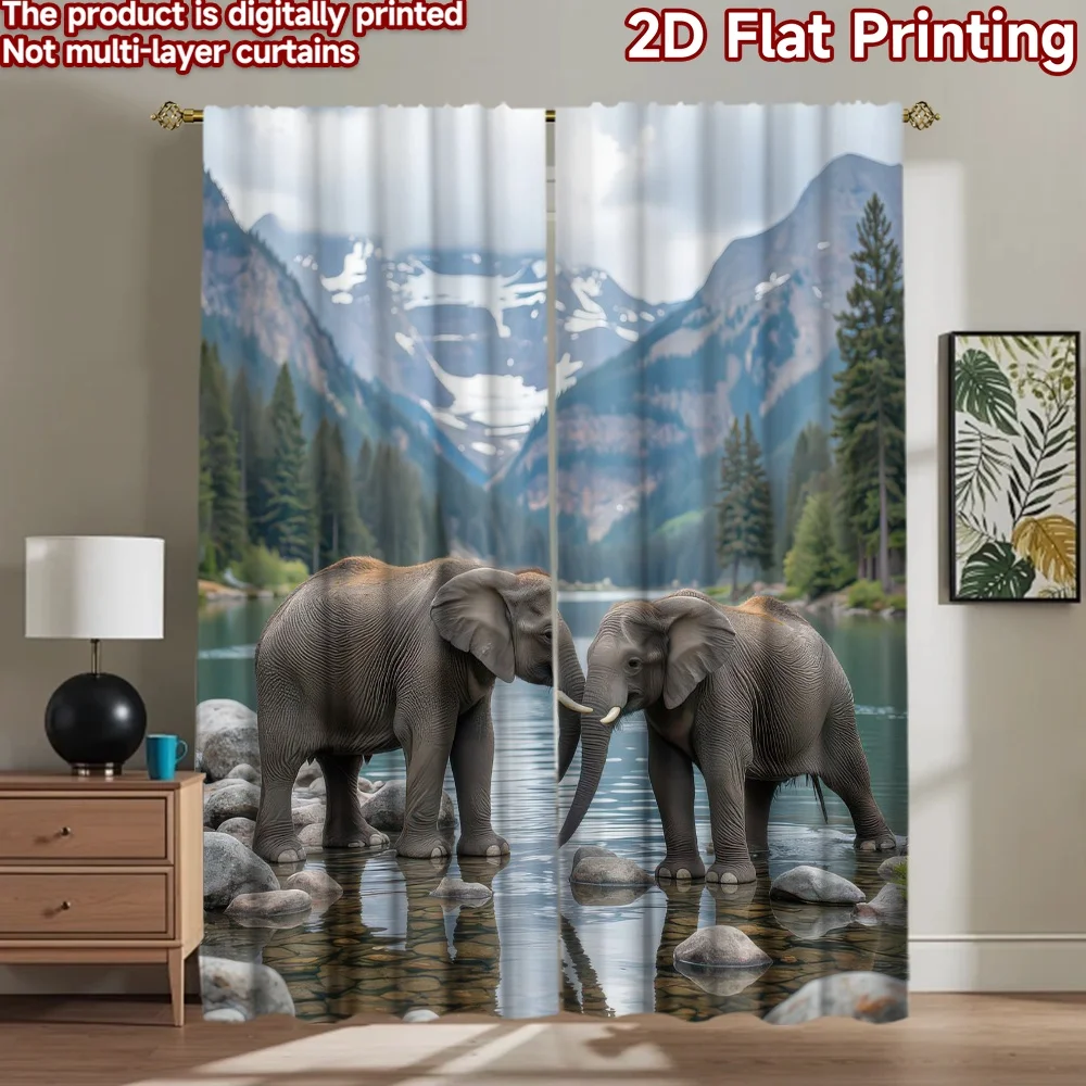 

1pc 2D flat Photography Backdrop Photography Banner Elephants in Mountain Lake 100% Polyester Festive Backdrops for Holiday