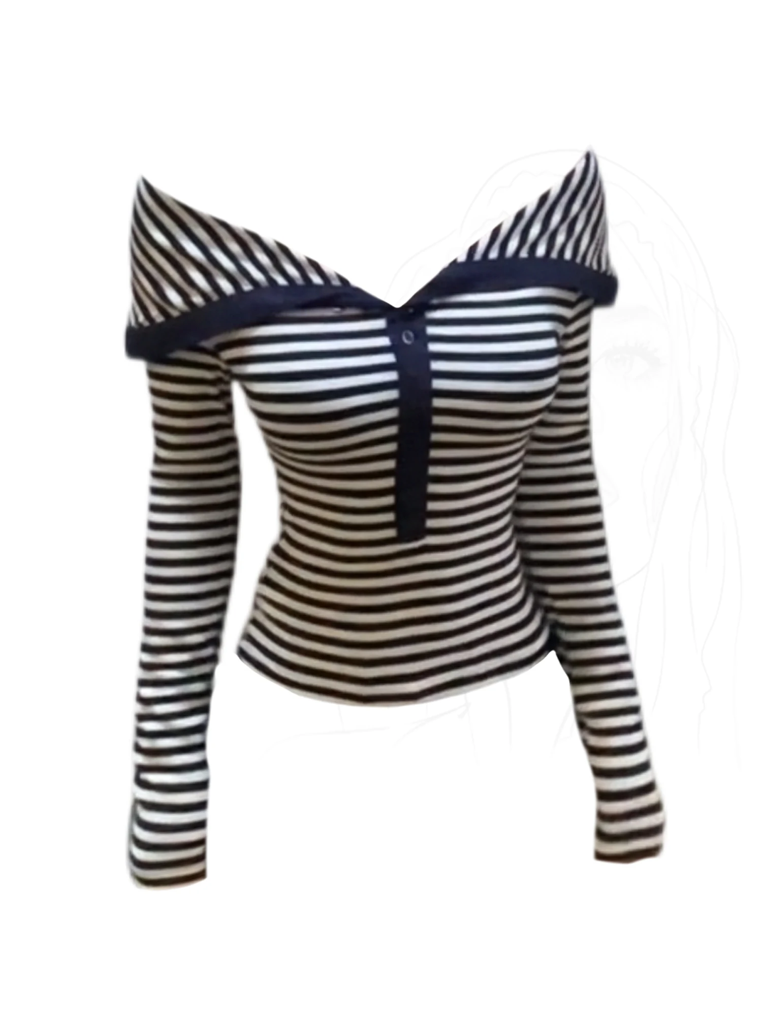 

Women Striped T-shirt Y2k Gyaru Oversize Tee Top Vintage 90s Aesthetic Long Sleeve Slash Neck T-shirts 2000s Clothes Autum 2025