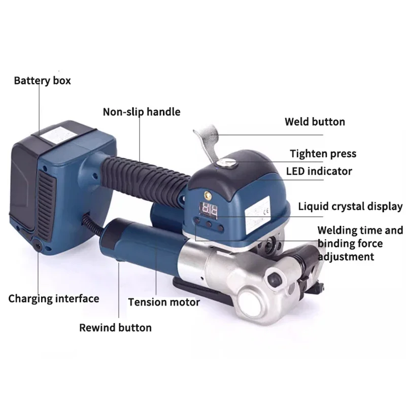 Electric Handheld Strapping Machine for PET Plastic Steel Band, Portable Heat Seal Tool for Carton Box Packaging DD19/25A Model