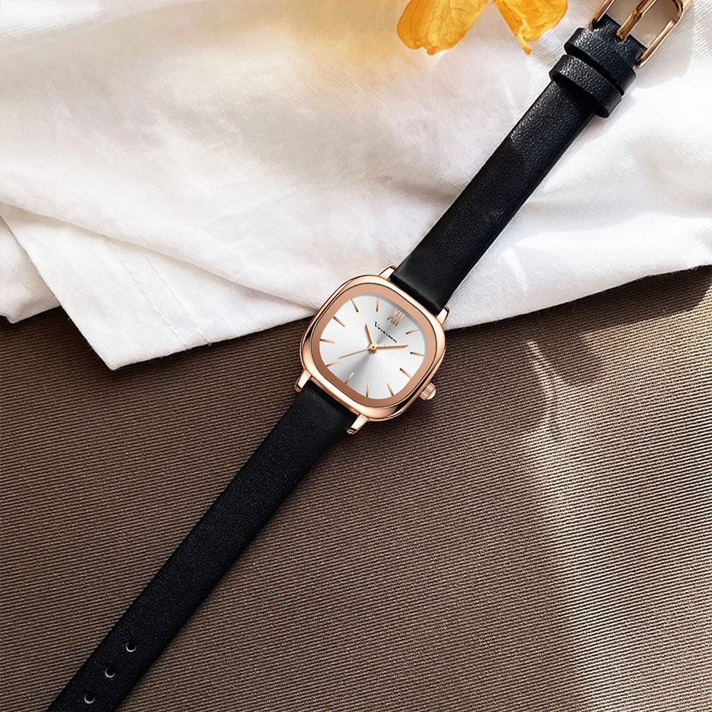 VA VA VOOM Women Watches Black Leather Minimalist Style Square Clock 3Bar Waterproof Quartz Movement Couple Gift Watch for Women