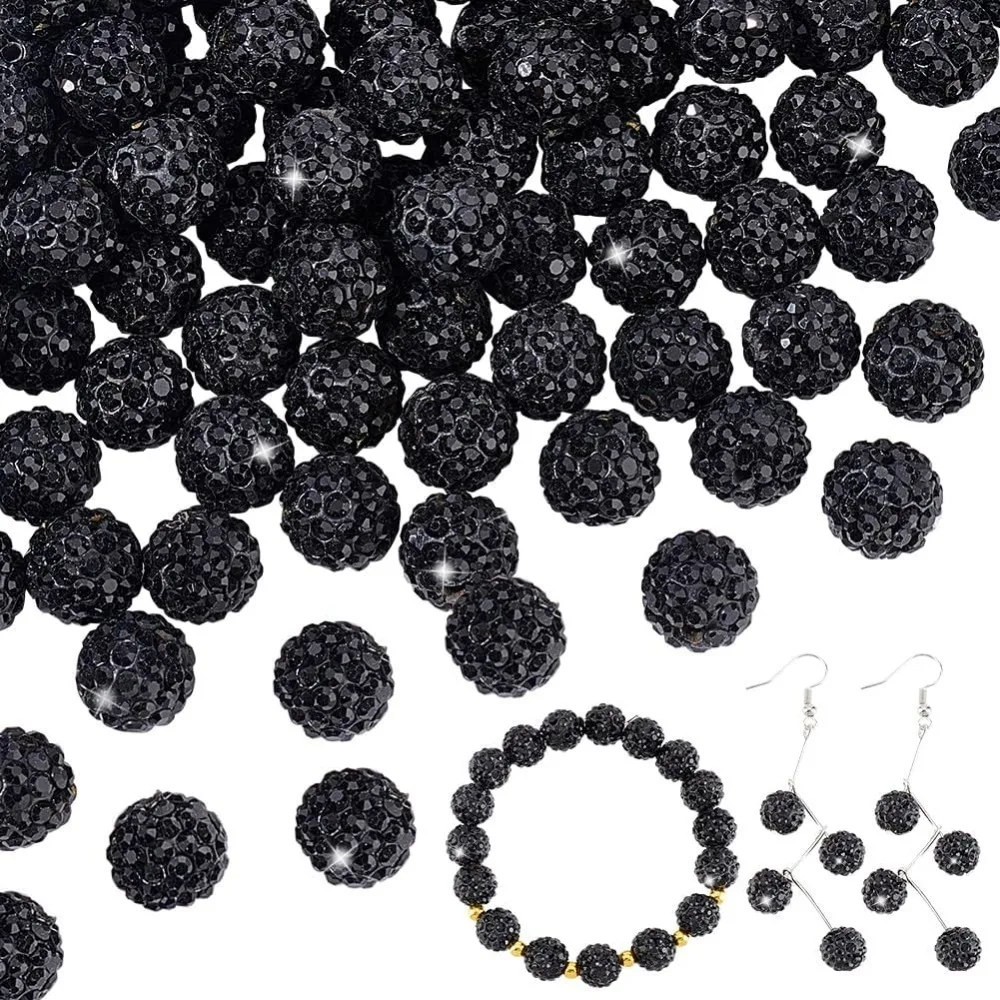 100pcs 10mm Black Rhinestones Beads Pave Disco Ball Clay Beads Polymer Clay Rhinestone Beads Round Crystal  kit Kit