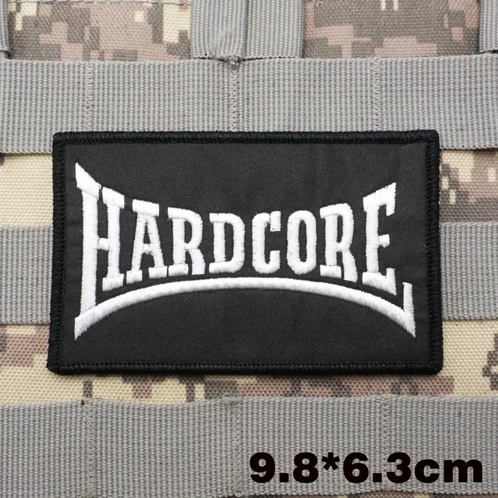 Parches bordados tácticos militares Hardcore, brazalete, insignia para mochila con respaldo de gancho para ropa
