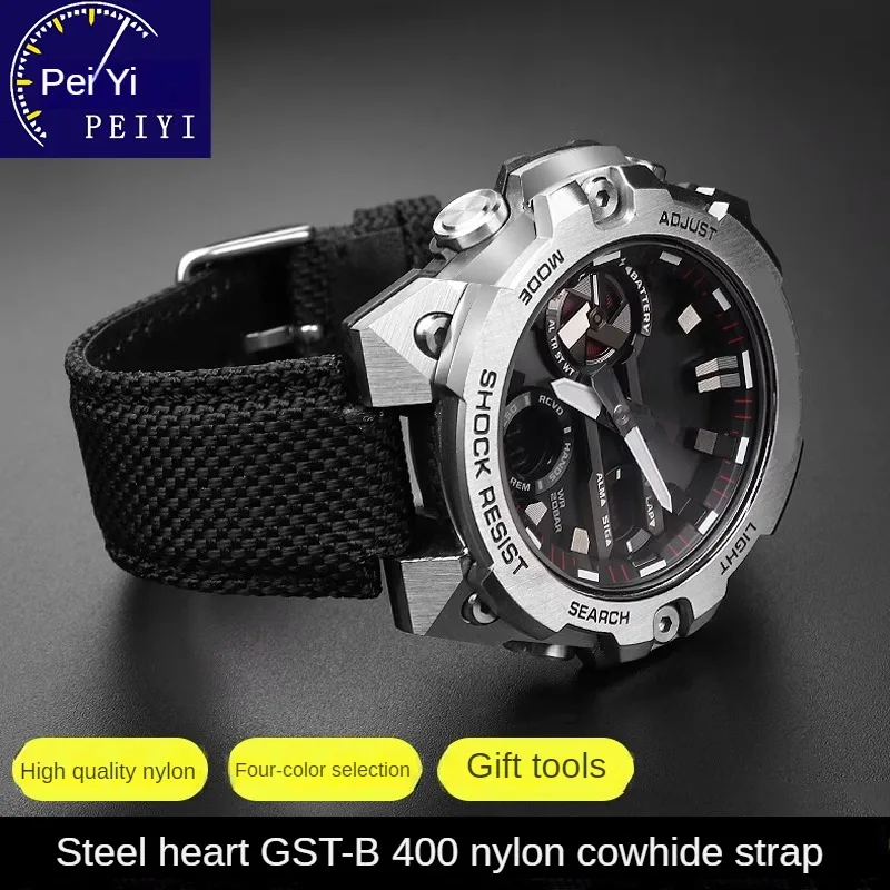 Suitable For Steel Heart GST-B400 EFB-680 Series Men's Nylon Cowhide Bottom Watch Strap With 26mm