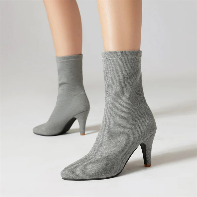 

Soft Slim Stretch Socks Boots Women Fashion Rose Green Heeled Women's Ankle Boots Autumn Spring Pointed Party Shoes Big Size 45