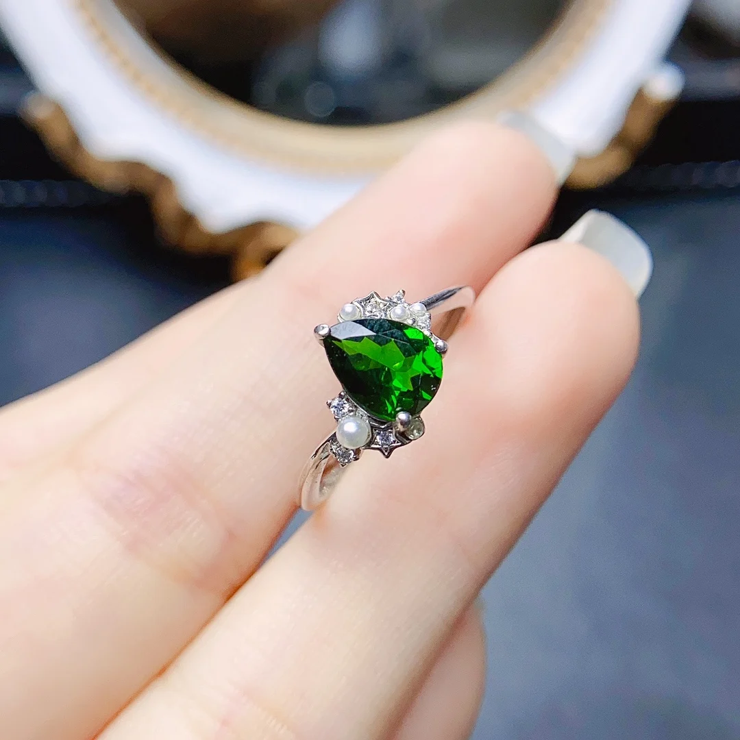 

FS Natural Diopside S925 Sterling Silver Ring for Women With Certificate 6*8mm Fine Fashion Charm Weddings Jewelry MeiBaPJ