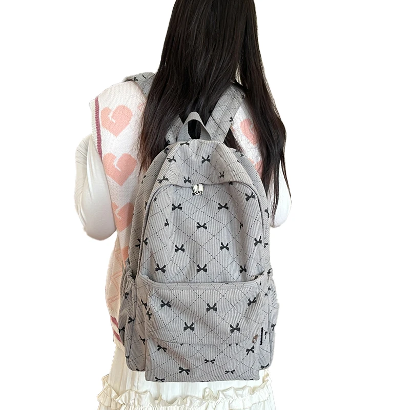 Backpack Fashion Bow knot  Corduroy Rucksack Large Capacity Student School Bag Female College Bags Lady Leisure Backpacks Travel