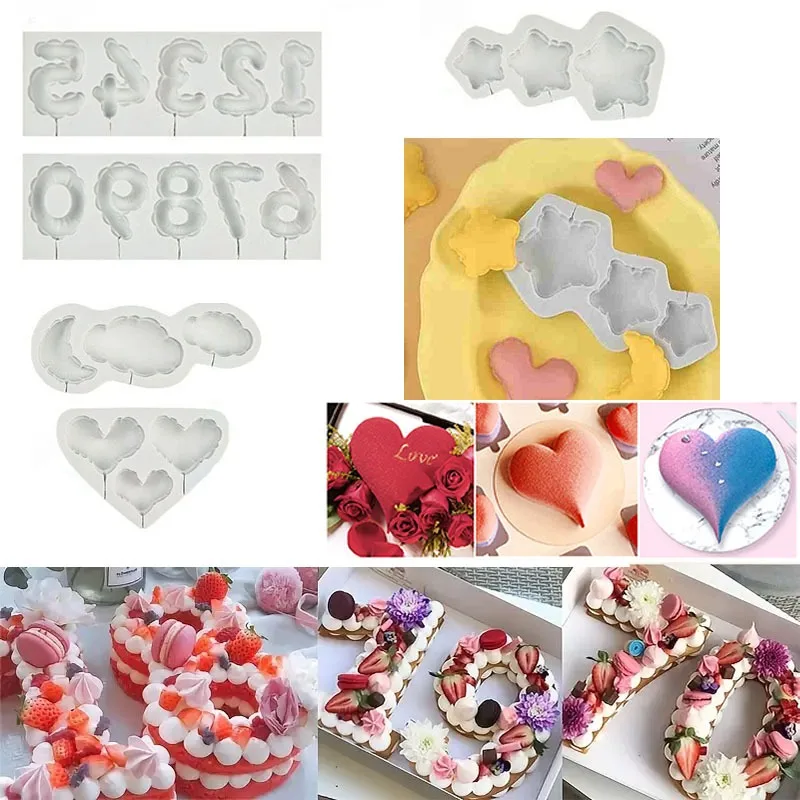 Premium-Silikonform-Set, Zahlen, Lutscher, Herz, Stern, Wolkenformen, ideal für Fondant, Schokolade, Kunstharz, Basteln und Mousse-Dekorationen