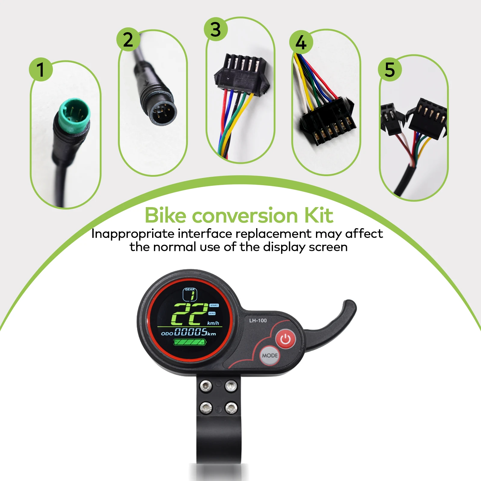 LH100 Electric Bike Computer 24V/36V/48V/60V Waterproof Wired Button Speedometer Electric Bike Digital Stopwatch Odometer