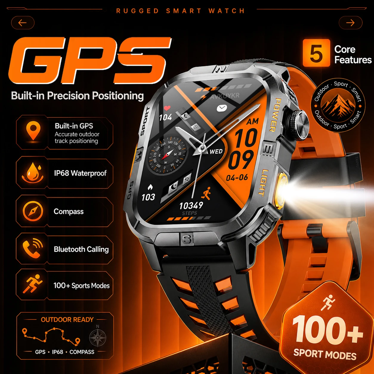 

2026 New Dual-band GPS Premium Smart Watch GPS Map Waterproof Compass LED Flashlight Bluetooth Call 100+Sport Smart bracelet men