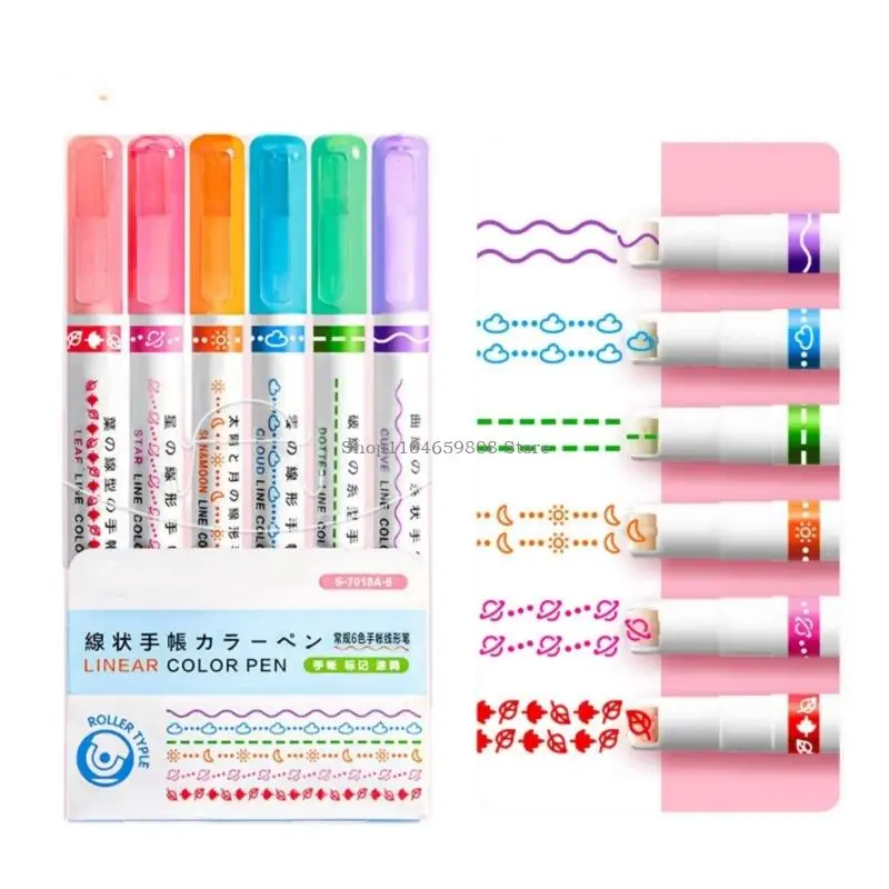 

Pack Of 6 Creative Line Drawing Pens Assorted Color For Schoolwork Office Use Decorative Note Taking Art Accessories