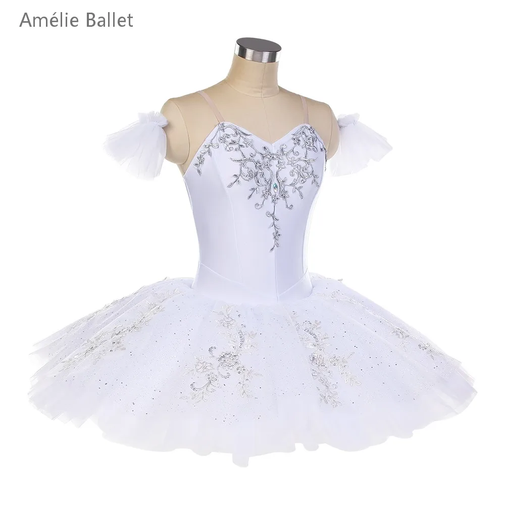 BLL600 White Spandex Bodice Bell-shape Pre-Professional Ballet Dance Costumes Adult Girls Ballerina Dance Costume