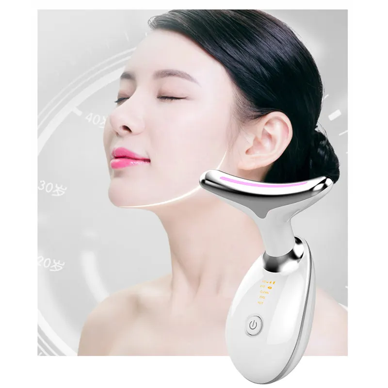 EMS Thermal Neck Lifting and stringere Neck Face Massager Electric Microcurrent Wrinkle Remover LED Photon Face Beauty Device