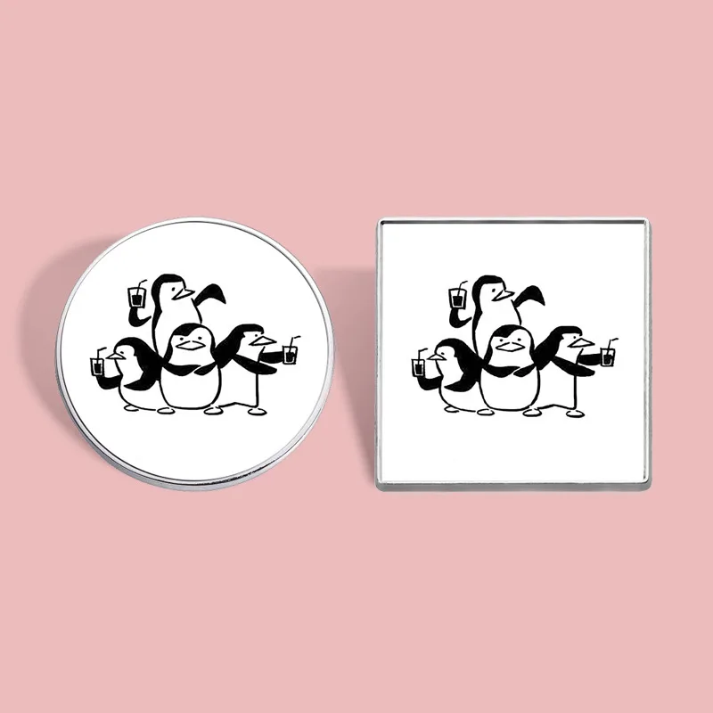 European and American black and white fun penguin pattern brooch metal badge canvas bag jacket accessories