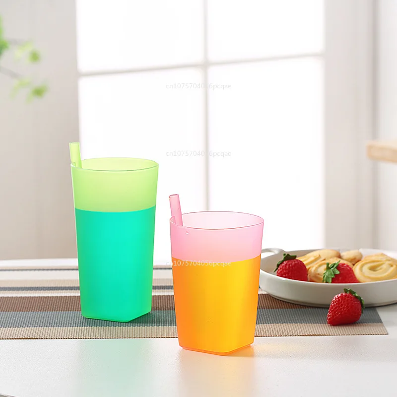 Straw Tumbler Plastic Sippy Drinking Cup for Children and Adults Mug Drink Solid Food-grade Plastic Straw Cup Kids Water Bottle