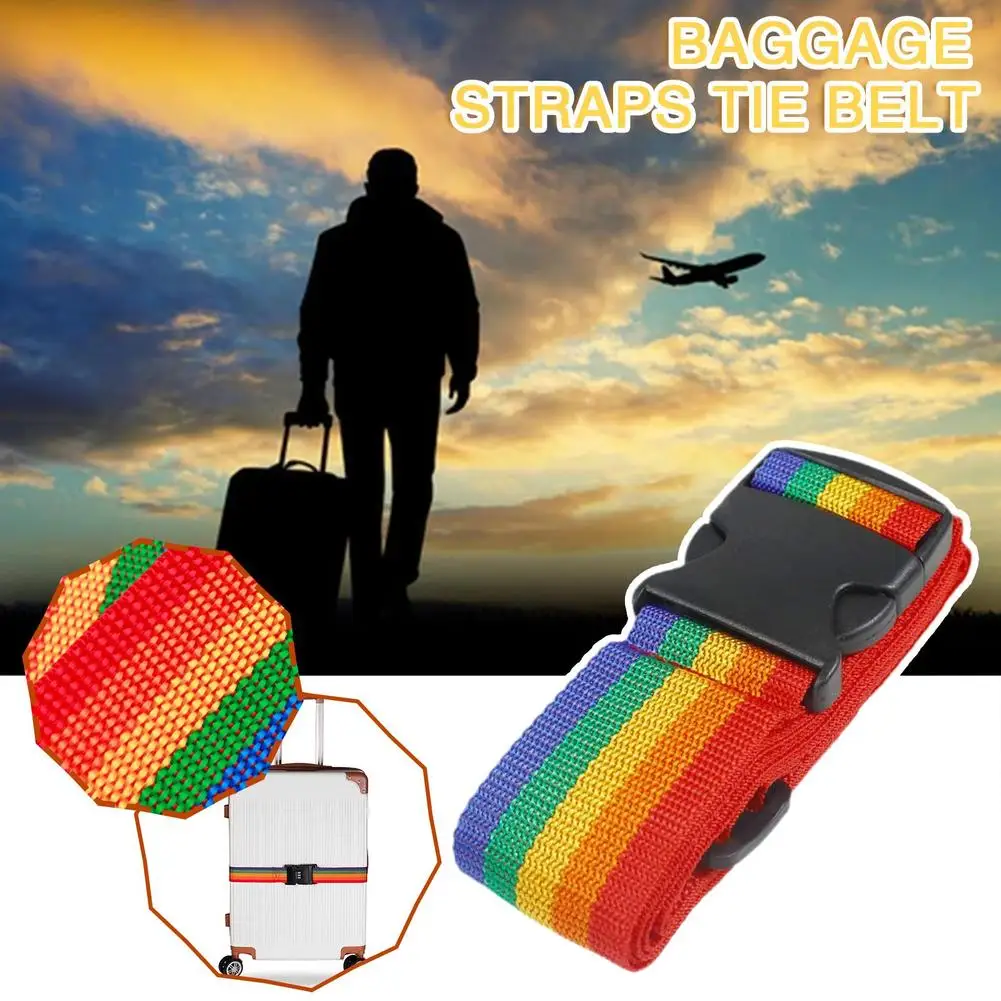 5PCS Rainbow Luggage Strap Adjustable 160cm Polyester Suitcase Belt Anti-break Baggage Secure Tie Belt Travel Accessories