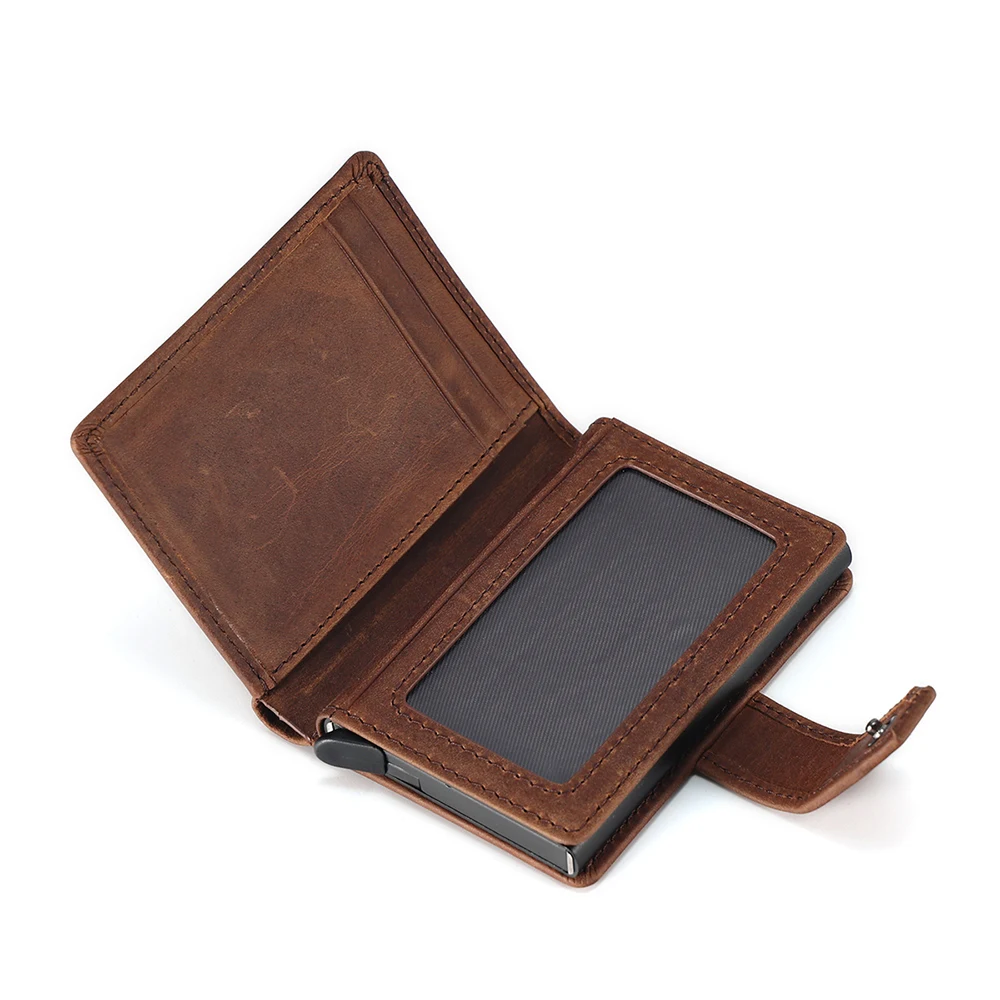 Automatic pop-up card business card holder RFID business minimalist short style wallet men's genuine leather vintage  wallet