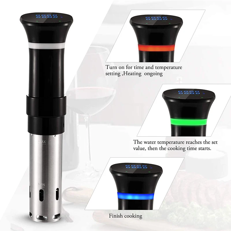 Sous Vide WIFI 1100W عالي الطاقة مع وظيفة طباخ بطيء ومؤقت 99 ساعة وطهي مفرغ دقيق، ±0.1 ° ج التحكم في درجة الحرارة