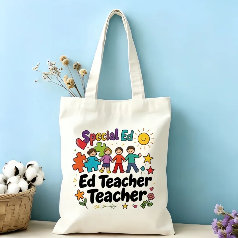 Women Math Teacher Canvas Tote Bag Math Tools Number Print Reusable Shopping Shoulder Handbag Teacher Appreciation Gift